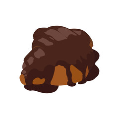 Croissant watered with melted chocolate isolated on white background. Hot liquid chocolate dripping from baked goods. Vector illustration for decor, design, postcards, menu
