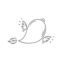 Black and white lips with speech bubble in doodle style