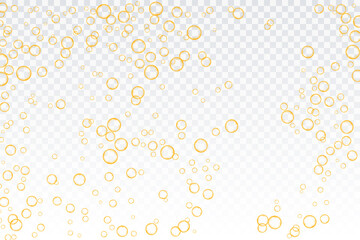 Golden air bubbles, oxygen, champagne crystal clear, isolated on a transparent background of modern design. Vector illustration of eps 10.