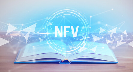 Open book with NFV abbreviation, modern technology concept
