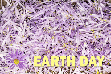 EARTH DAY lettering on a background of lilac petals