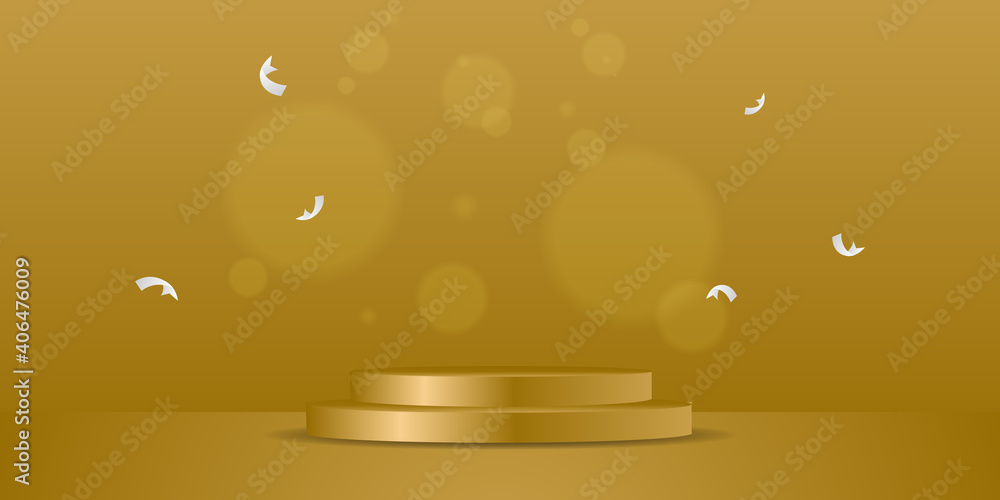 Poster golden podium with bokeh background design vector