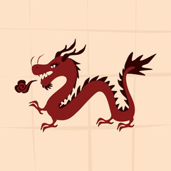 Traditional Chinese red dragon.  Dragon is the symbol of the Chinese new year. Retro drawing of a dragon. Tattoo art.