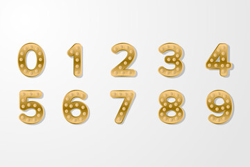 Set of golden neon number collection design vector