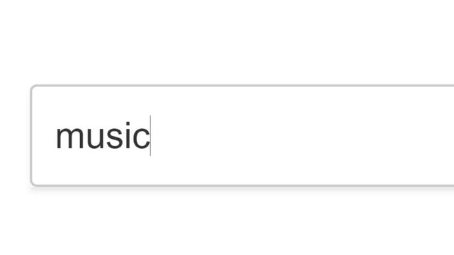 Searching For Music Songs in Search Bar Screen View. Online Network Website Search Box. Searching The World Wide Web Internet on a Computer. Typing Into Search Engine Box Viewpoint of Monitor Screen C