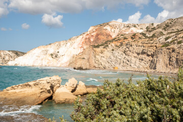 beach and rocks on Milos island, Greece