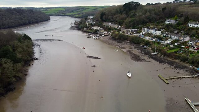 aerial  images of boats near Malpas cornwall England uk near truro 