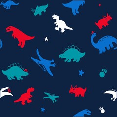 Illustration pattern cute dinosaurs with colors and footprint for fashion design and other products