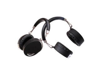Black wireless headphones isolated on white background