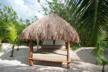 Cozumel Island Beach Massage Bed With A Straw Roof