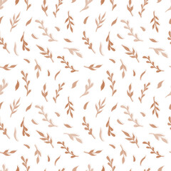 Natural vector seamless pattern leaves monochrome elements on white background