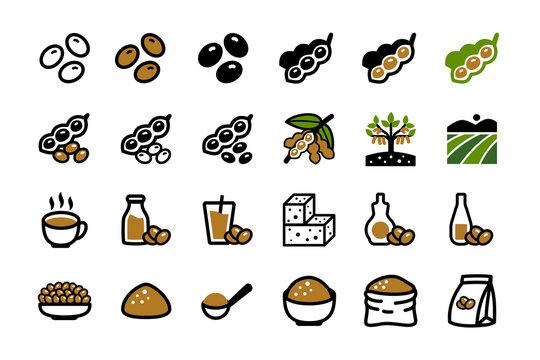 Soy soybean icon set - Hand drawn doodle icons