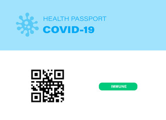 Digital illustration of a Covid-19 Health Passport with a sample of QR code. Concept of digital health passport with copy space.