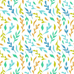Natural vector seamless pattern leaves color elements on white background