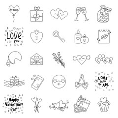 Simple black line icons for valentines day