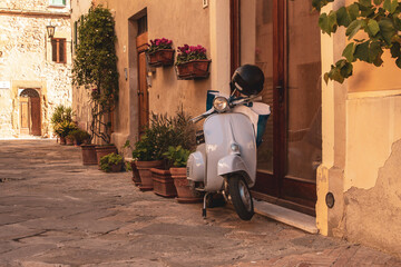 traditional scooter in a small town in Tuscany, Italy