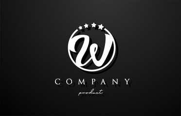 W alphabet letter logo for corporate and company in black and white color. Design with circle and star. Can be used for a luxury brand
