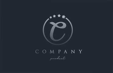 C blue grey alphabet letter logo for corporate and company. Design with circle and star. Can be used for a luxury brand