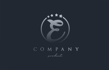 E blue grey alphabet letter logo for corporate and company. Design with circle and star. Can be used for a luxury brand