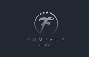 F blue grey alphabet letter logo for corporate and company. Design with circle and star. Can be used for a luxury brand