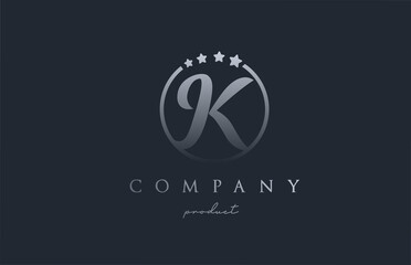 K blue grey alphabet letter logo for corporate and company. Design with circle and star. Can be used for a luxury brand