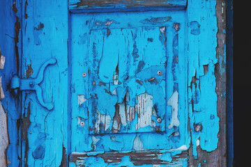 A fragment of an old door with peeling paint