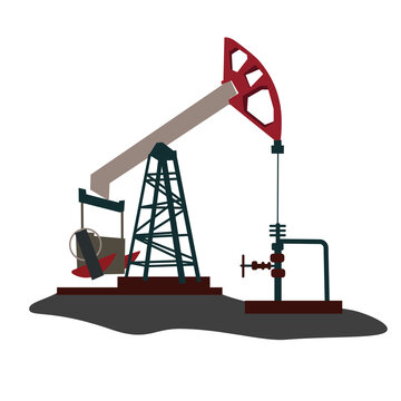 Oil rig vector stock illustration. Oil pumps, drilling derricks from oil field silhouette. Crude oil industry, background with pump jacks, drill rigs. Isolated on a white background