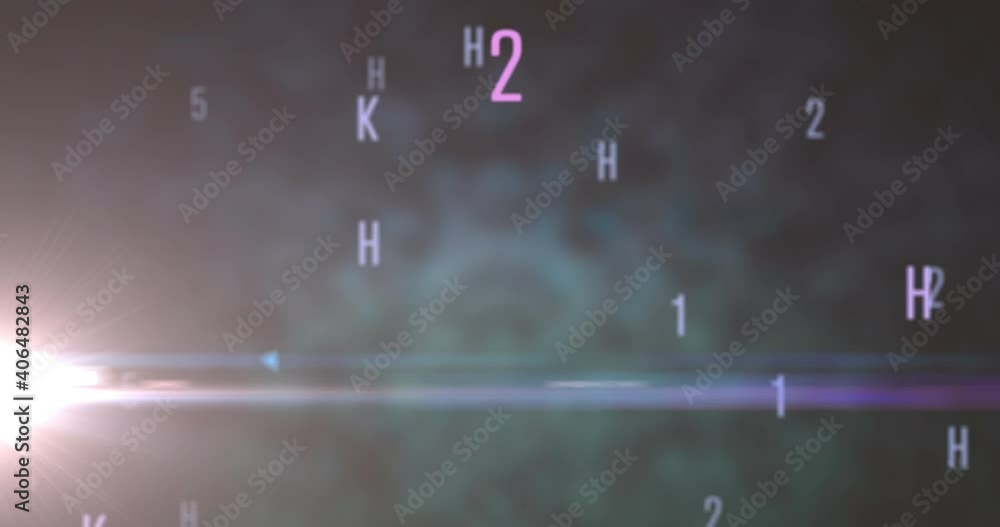 Poster digital animation of changing numbers and alphabets against spot of light on green background