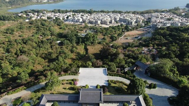 Aerial view of Hong Kong Tsz Shan monastery court.