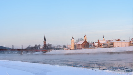 Fototapeta premium Winter cold morning in Kaunas, Lithuania.