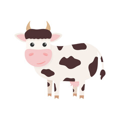 Cute cow charcater. Farm cartoon animal. Vector illustration isolated on white