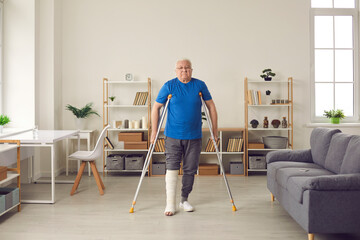 Mature patient successfully undergoes rehabilitation after breaking leg in domestic or car...