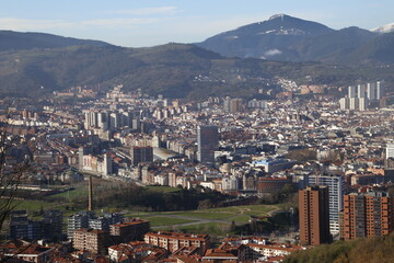 Fototapeta na wymiar View of Bilbao from a hill in a sunny winter day