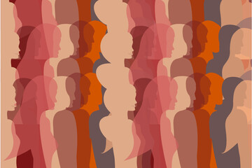 Fototapeta na wymiar People silhouettes, brown, pink, brown and orange color palette. Diversity concept. 