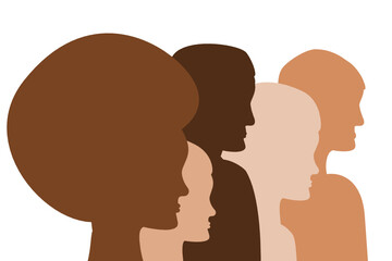 Diversity concept. People heads silhouette, male and female diverse people standing together