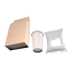 white paper bag and paper cup. mockup. anther side 