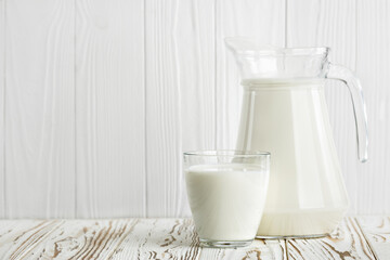 milk in glass and jug