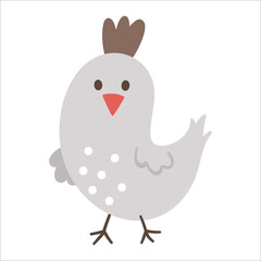 Vector grey bird icon isolated on white background. Spring traditional symbol and design element. Cute animal with brown tuft illustration for kids.