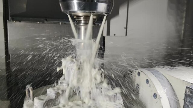 water cooling cnc 5-axis milling process with splashes