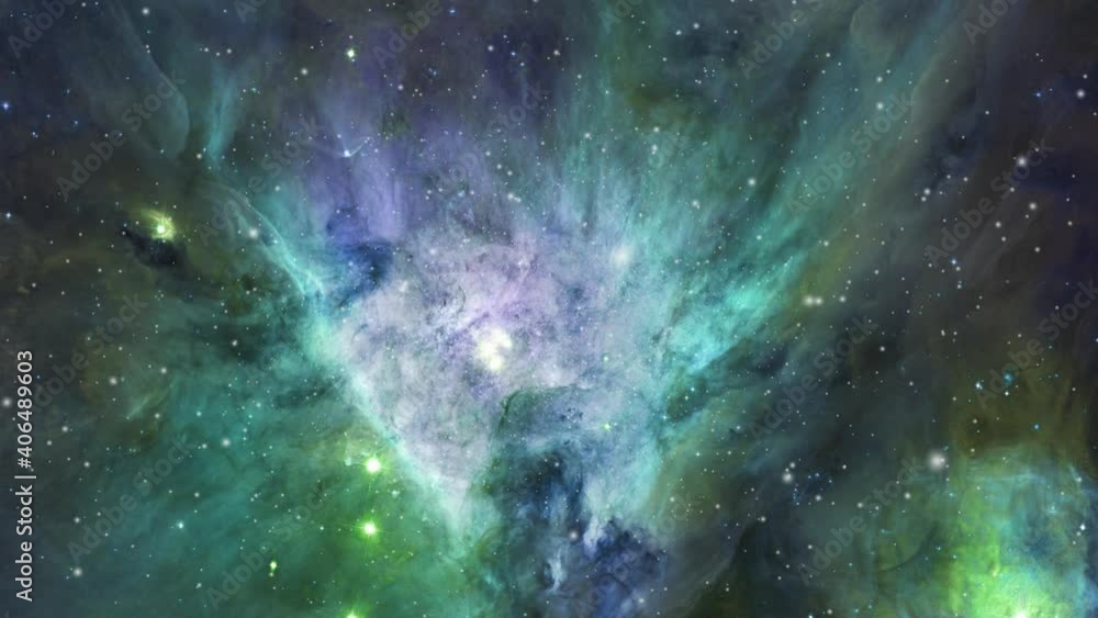 Poster greenish nebula clouds hovering in the universe