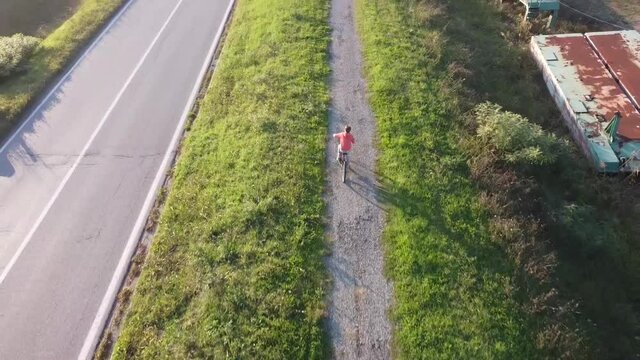 Aerial view of bicycle street, Boretto Italy
