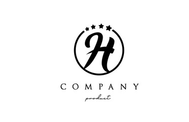 H alphabet letter logo for corporate and company. Design with circle and star in simple black and white colors. Can be used for a luxury brand