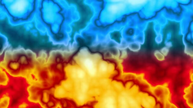 fire and ice fluid abstract background. Concept of heaven and hell, good and bad, hot and cold, yin and yang. 3D animated