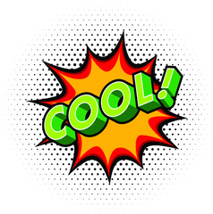 Cool Effect with Halftone in Comic Book Style. Vector Design Element. Retro Sticker.