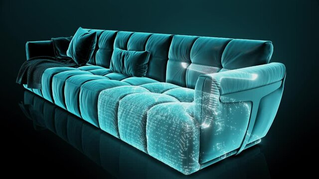 Sofa Hologram Scanning 4k. High quality 4k footage