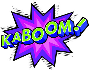 Kaboom Effect with Halftone in Comic Book Style. Vector Design Element. Retro Sticker. Global Colors Used. Three Dimensions.