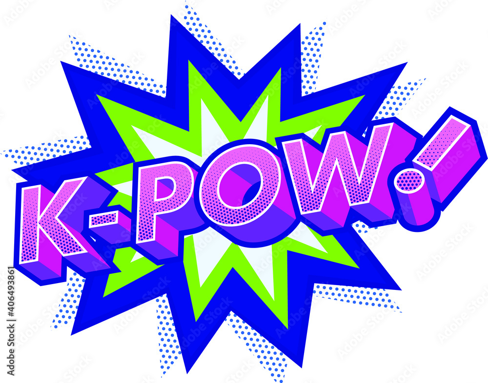 Poster k-pow effect with halftone in comic book style. vector design element. retro sticker. global colors 