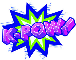 K-Pow Effect with Halftone in Comic Book Style. Vector Design Element. Retro Sticker. Global Colors Used. Three Dimensions.