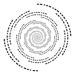 Abstract black halftone dots and stripes in vortex form. Abstract monochrome background. Modern shape. Design element for prints, web pages, tattoo, template and textile pattern