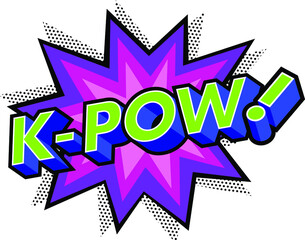 K-Pow Effect with Halftone in Comic Book Style. Vector Design Element. Retro Sticker. Global Colors Used. Three Dimensions.